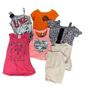 Bundle of 7 Girl's Tops: Sleeveless, tank, tee. Size 6-6X